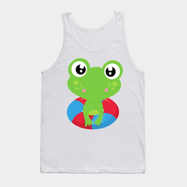 Cute Frog, Little Frog, Green Frog, Swim Ring Tank Top by Jelena Dunčević